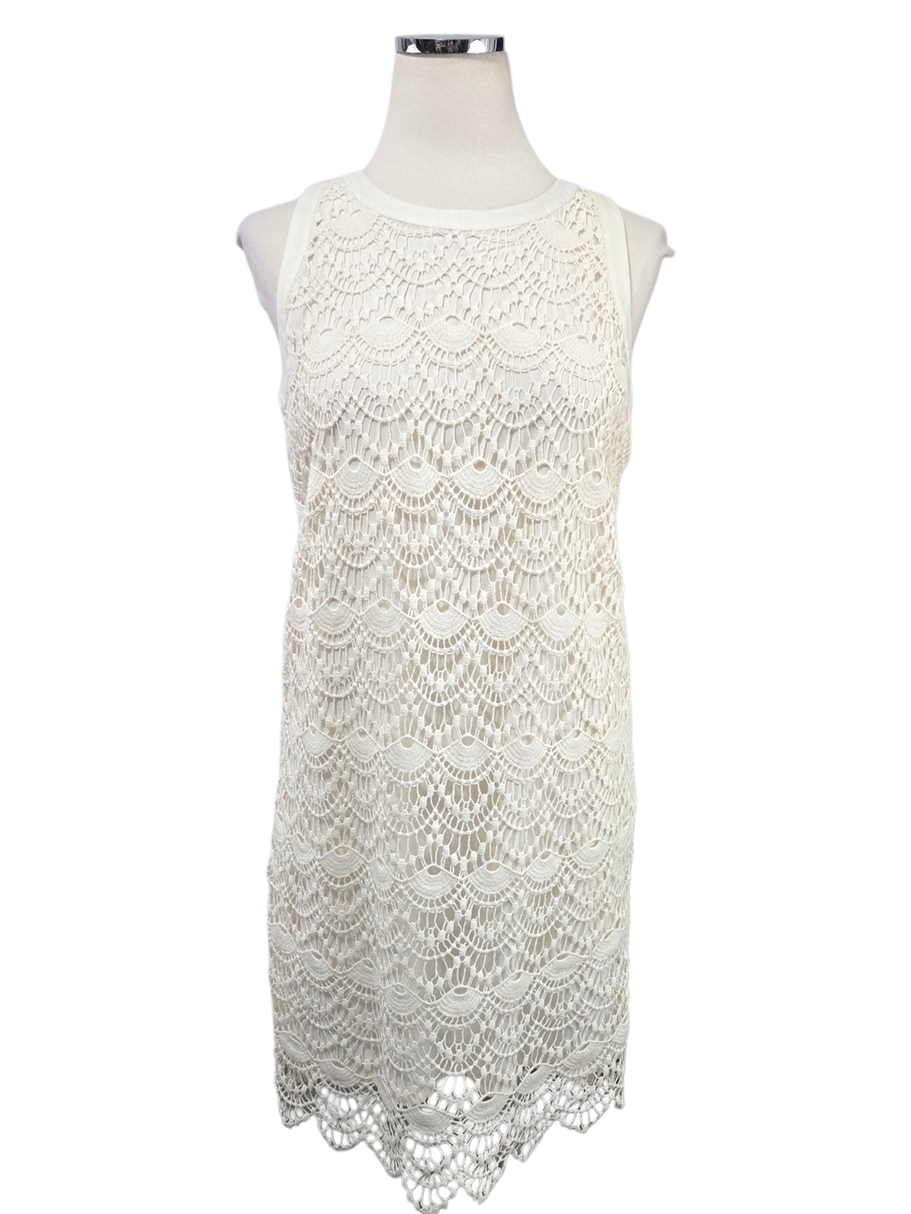 Loft Crochet Lace Shift Dress Womens 8P Ivory Sleeveless Scalloped Lined NWT